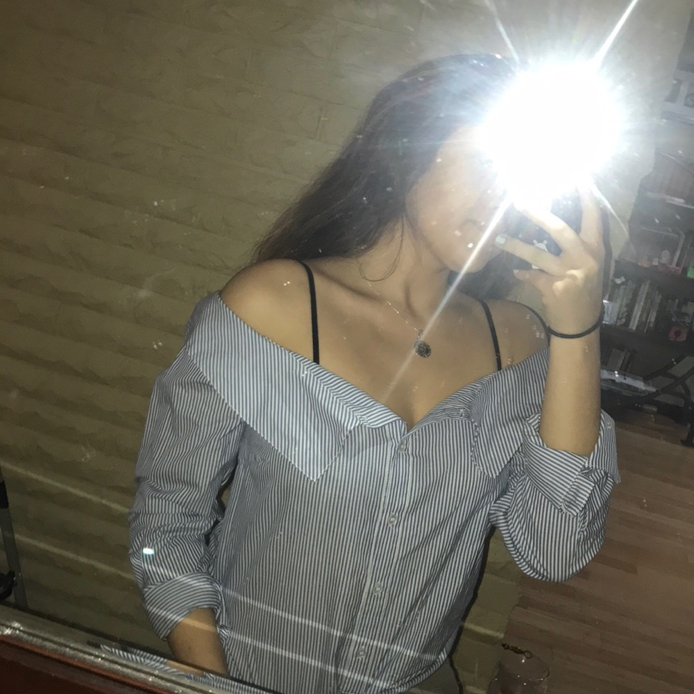 Striped blue and white off the shoulders top